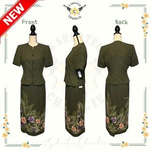 NWT Kasper A.S.L. Dress Green Floral Skirt Suit Women's Size 6 Formal Lined